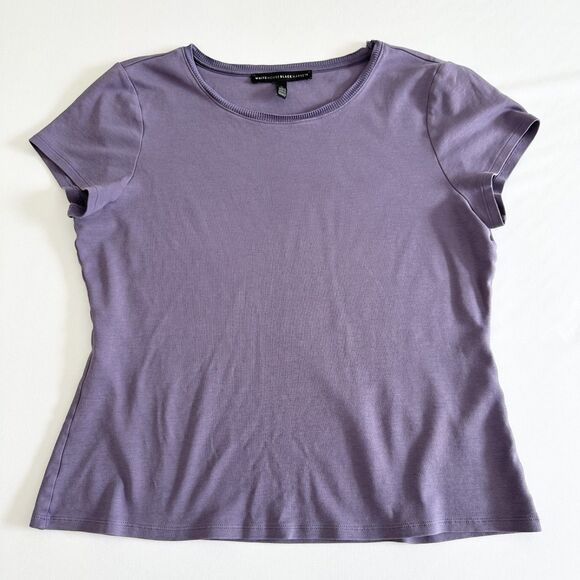 White House Black Market Purple Short Sleeve Knit Top Size L Everyday Essential - Picture 2 of 8